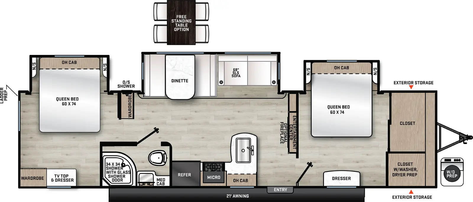 Aurora 340BHTS (2 Queen Beds) Aurora Floorplan Forest River RV